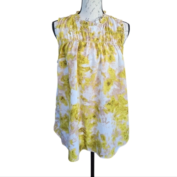 Joie Yellow White Floral Sleeveless Blouse M - Picture 1 of 8
